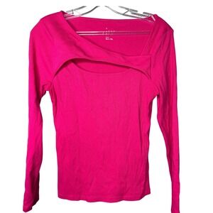 A New Day Women's Ribbed Cutout Square Neck Long Sleeve Top Pink Small‎